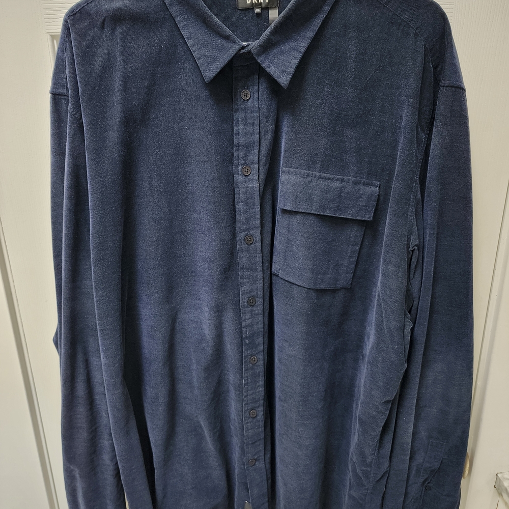 DKNY Deep Blue Casual Button Down Cord Shirt